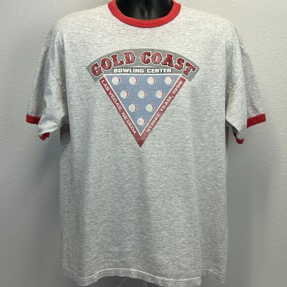 Vintage Gold Coast Bowling Center T Shirt Mens XL X-Large Gray Las Vegas Bowler - Picture 2 of 6